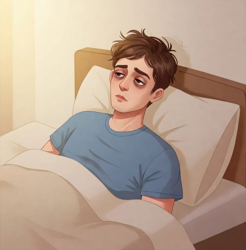 hombre acostado en la cama con insomnio y ojeras