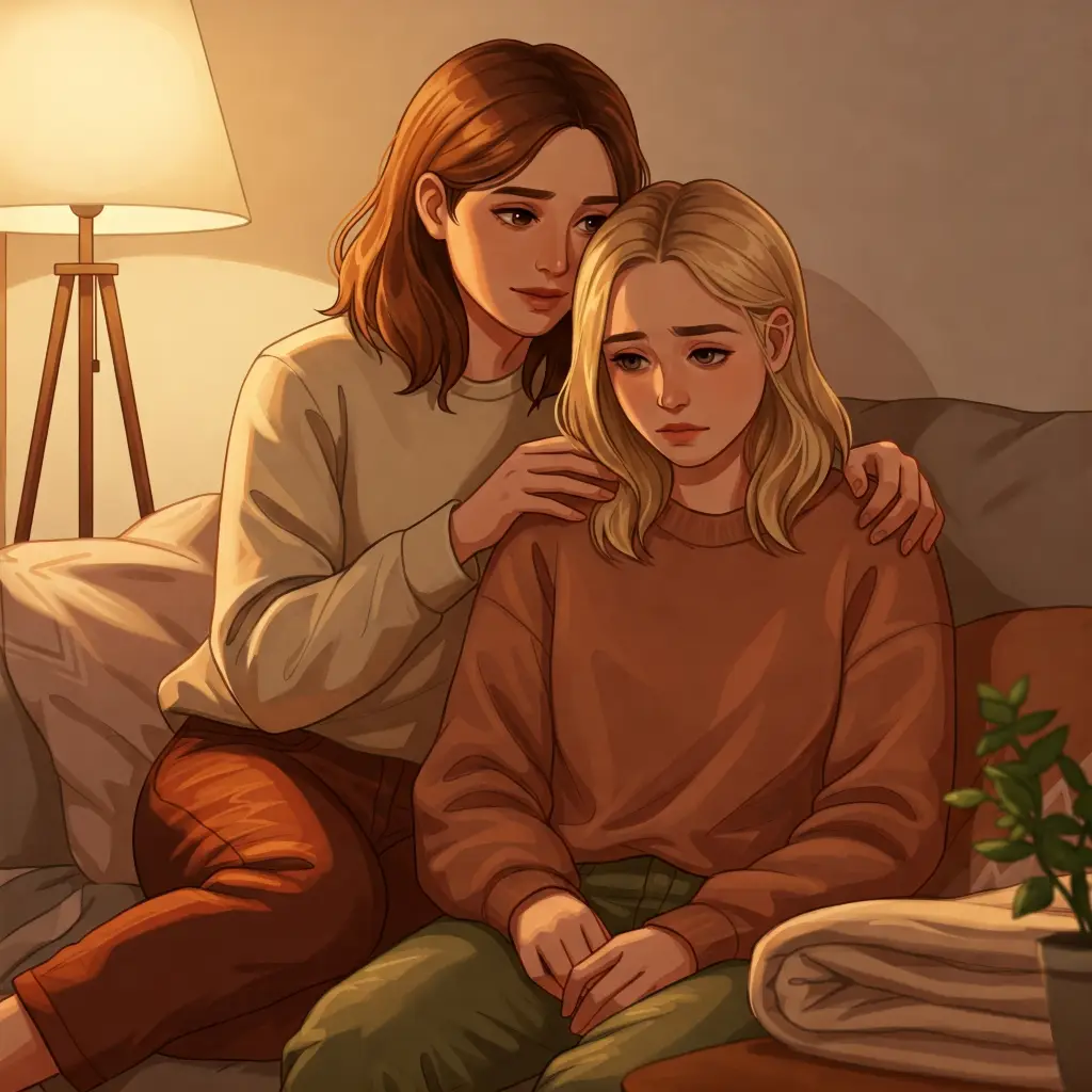 dos mujeres sentadas en un sillón